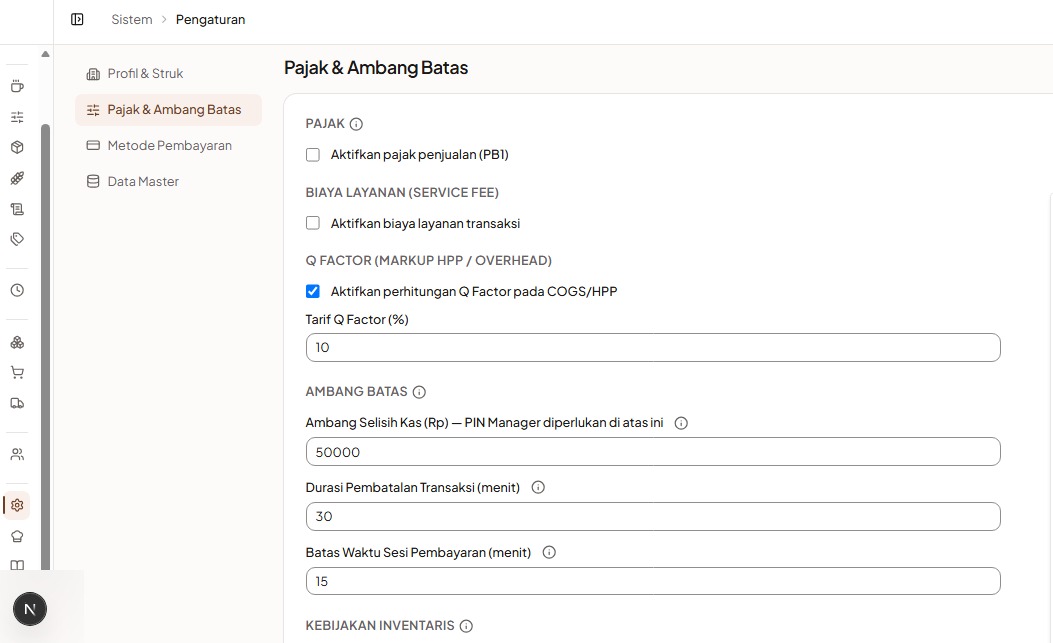 Tax and service fee configuration